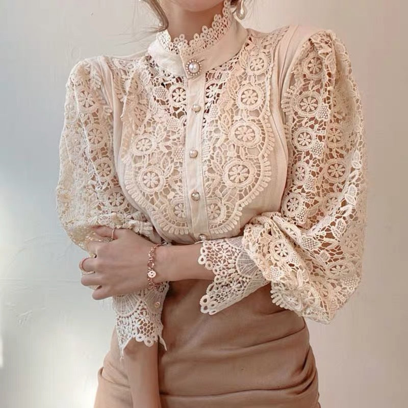 Vintage boutonné manches longues avec dentelle et accouplement