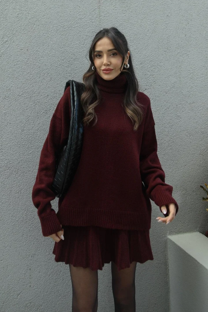 Jolie Raphaella - Ensemble Jupe En Tricot Avec Col Roulé