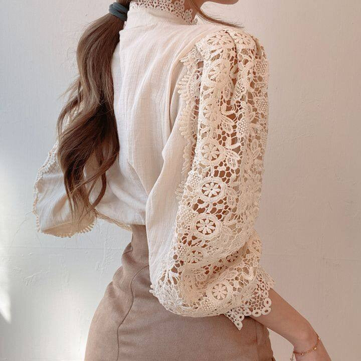 Vintage boutonné manches longues avec dentelle et accouplement