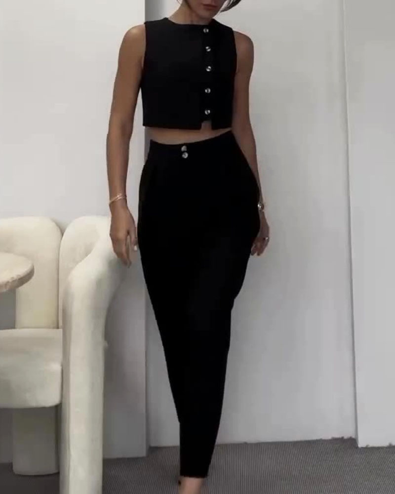 Valérie Solid Color Vest & Pants - Ensemble 2 pièces