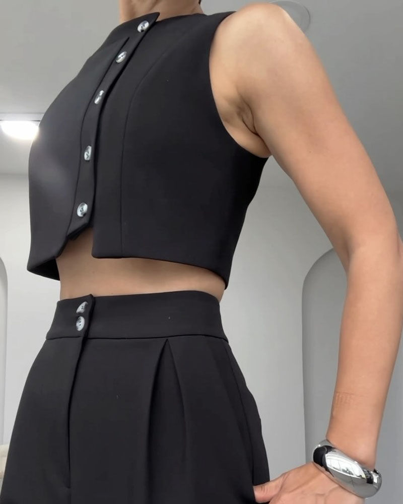 Valérie Solid Color Vest & Pants - Ensemble 2 pièces
