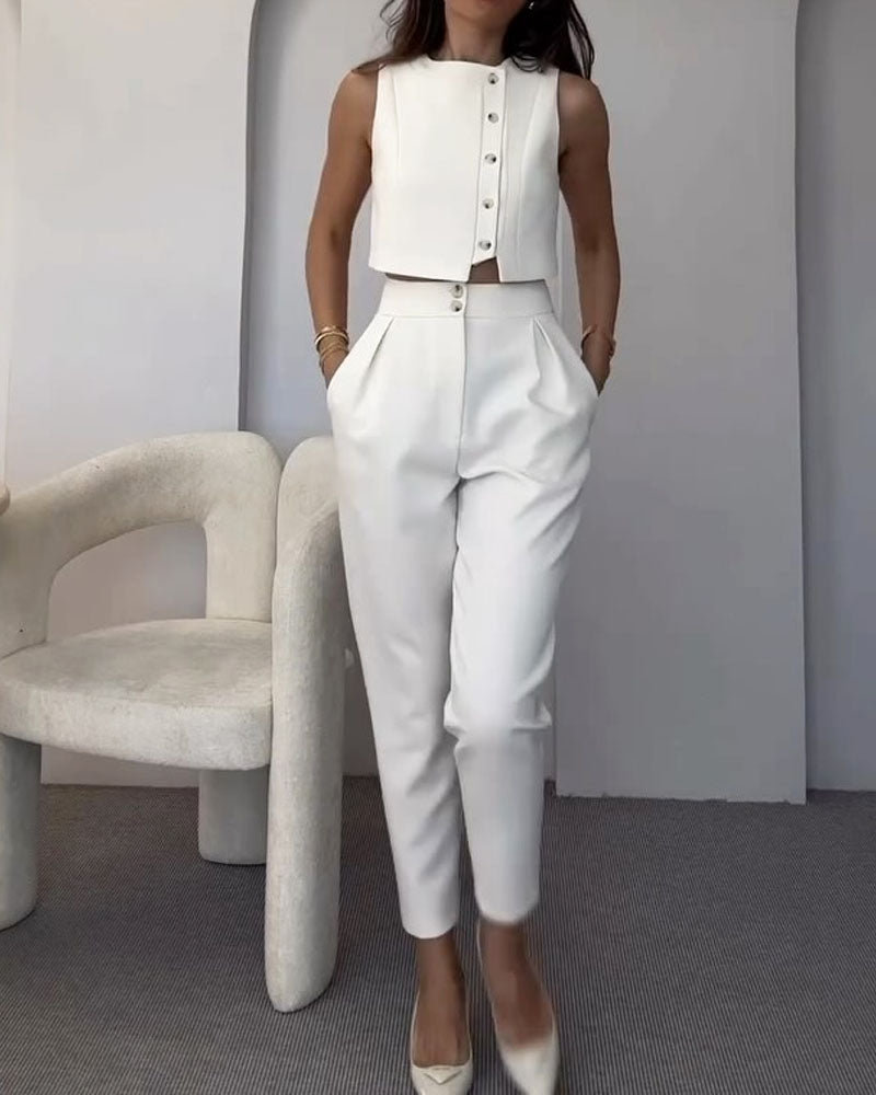 Valérie Solid Color Vest & Pants - Ensemble 2 pièces