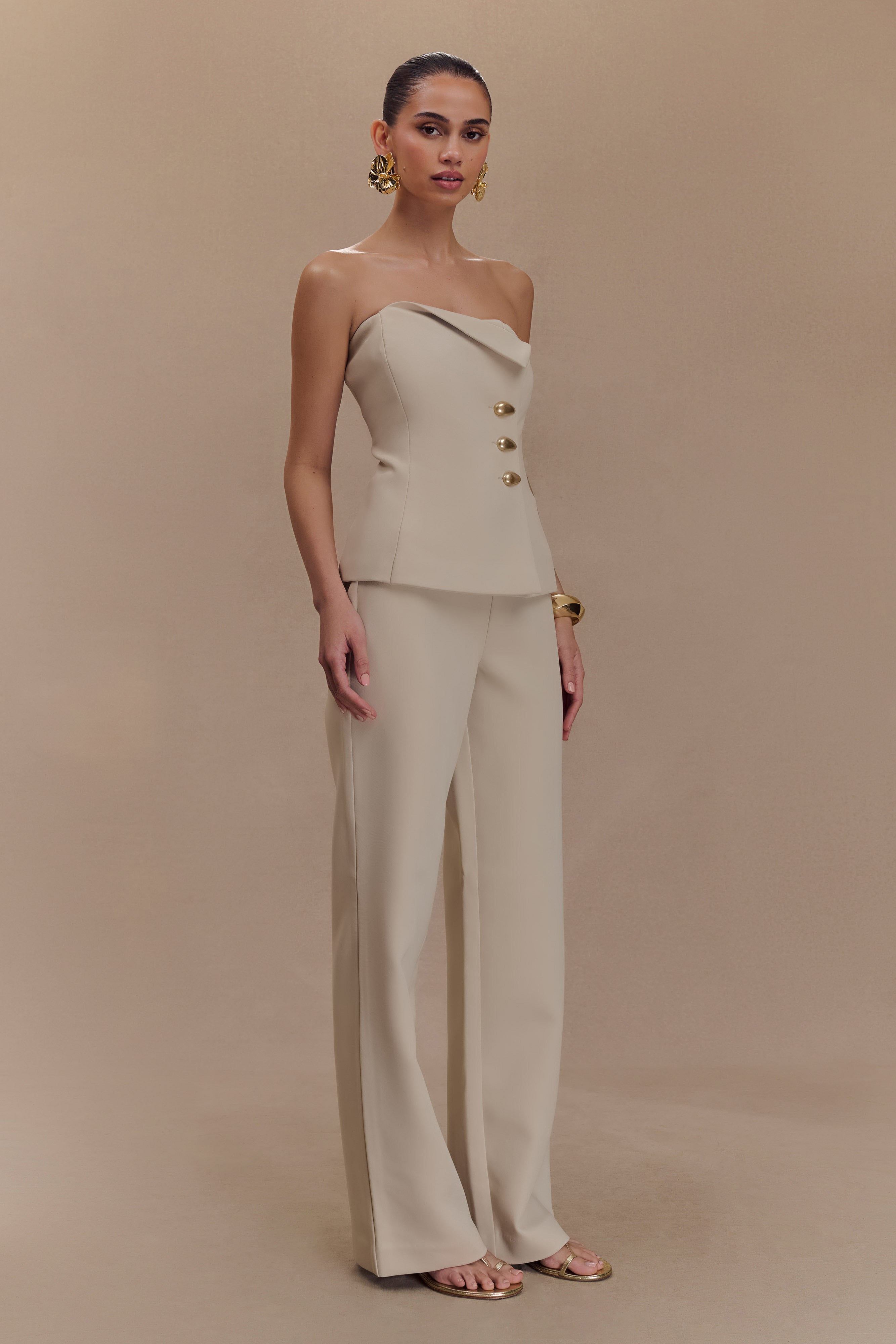 Kesha - Top tailleur et pantalon droit tailleur - sable