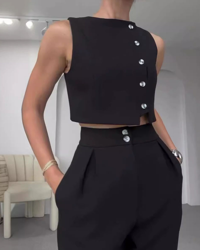 Valérie Solid Color Vest & Pants - Ensemble 2 pièces