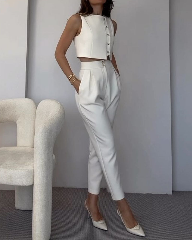Valérie Solid Color Vest & Pants - Ensemble 2 pièces