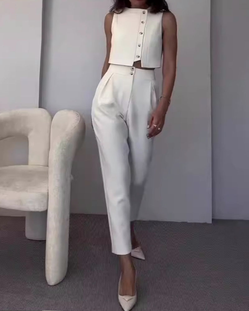 Valérie Solid Color Vest & Pants - Ensemble 2 pièces