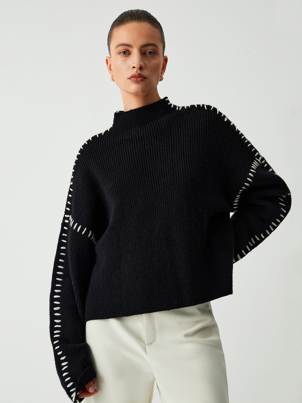 Jolie – Pull à Col Roulé Avec Point De Piqué
